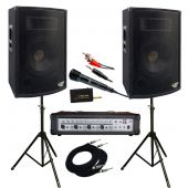 PylePro (KTDM1279) 1200 Watt Complete DJ Speaker System - 12'' Two-Way Powered Mixer/Stands/MIC/Cables