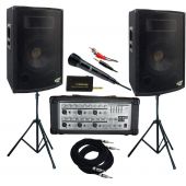 PylePro (KTDM1579) 1600 Watt Complete DJ Speaker System - 15'' Two-Way Powered Mixer/Stands/MIC/Cables